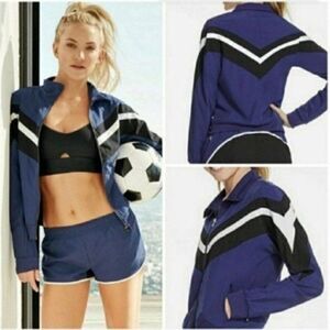 Fabletics Augustus Striped Chevron Athletic Zip Up Bomber Jacket